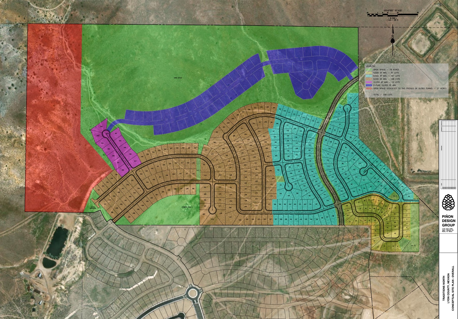 Conceptual phasing plan showing 4,500 / 6,000 / 8,000 / 12,000 sq ft lot zones